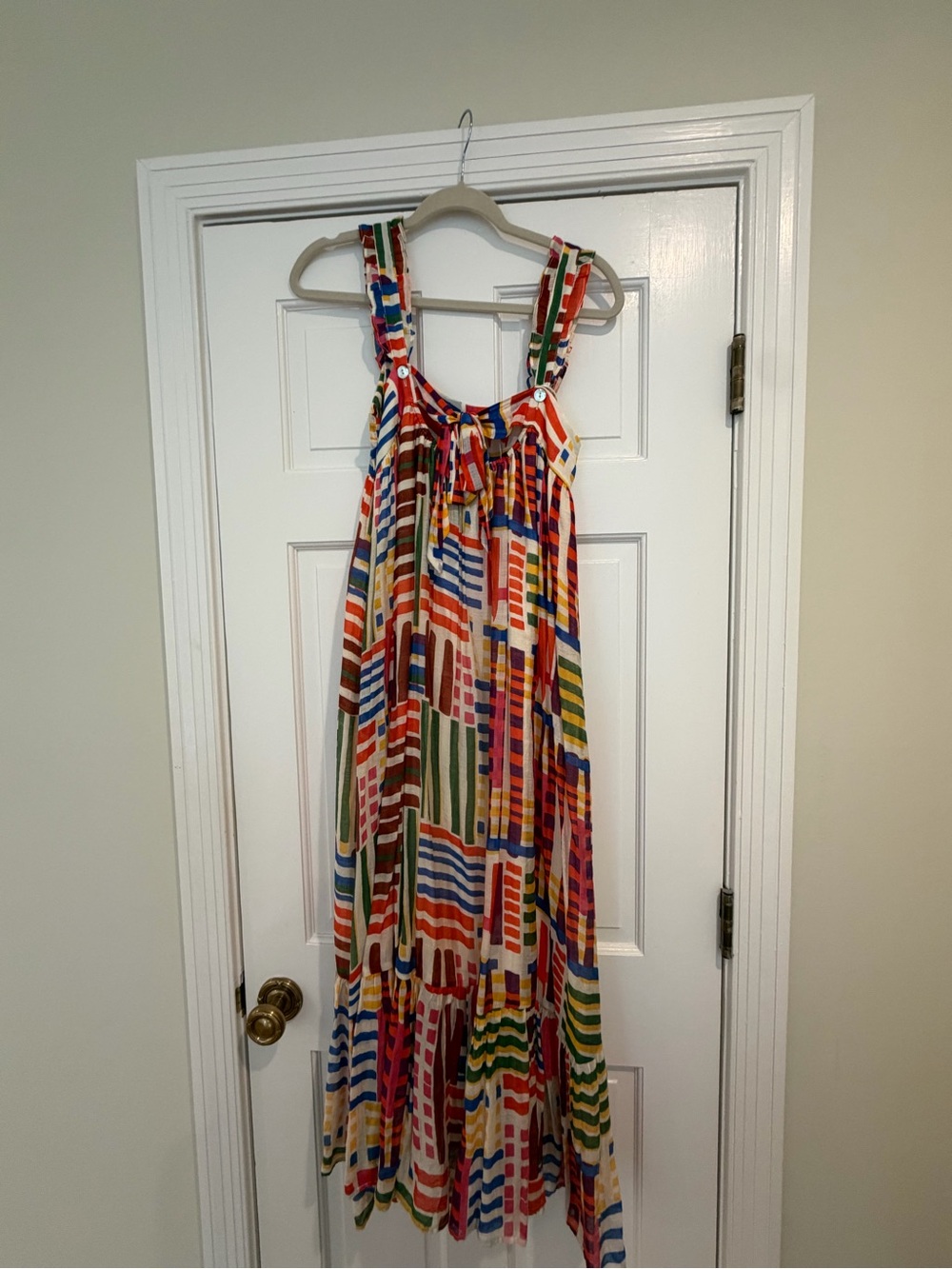 THML Colorblock Stripe & Grid Maxi Dress in Red, Blue, Green, Yellow, Cream - Picture 2 of 2